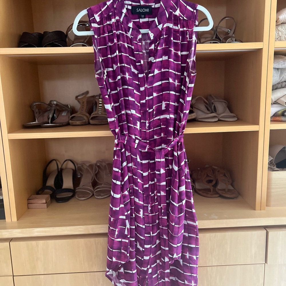 SALONI Vibrant Purple and White High-Low Silk Dress